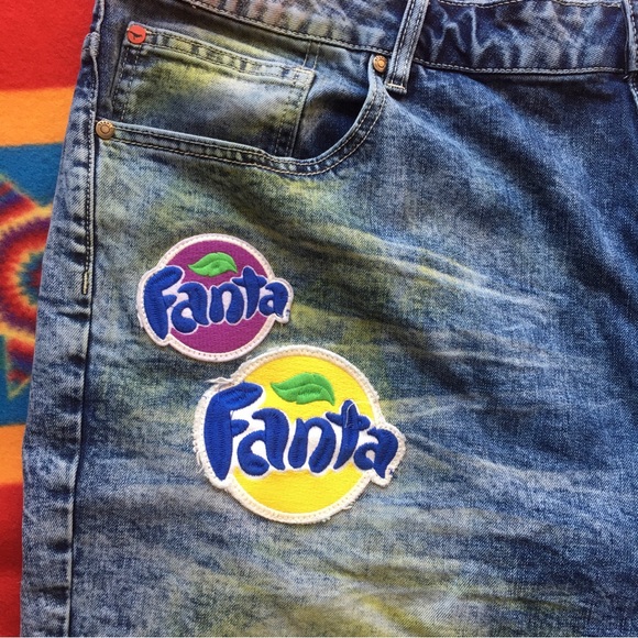 Staple FANTA Patched Stone Wash Raw Hem  Denim Shorts Men 44 Hip Hop Street Wear - Picture 3 of 9